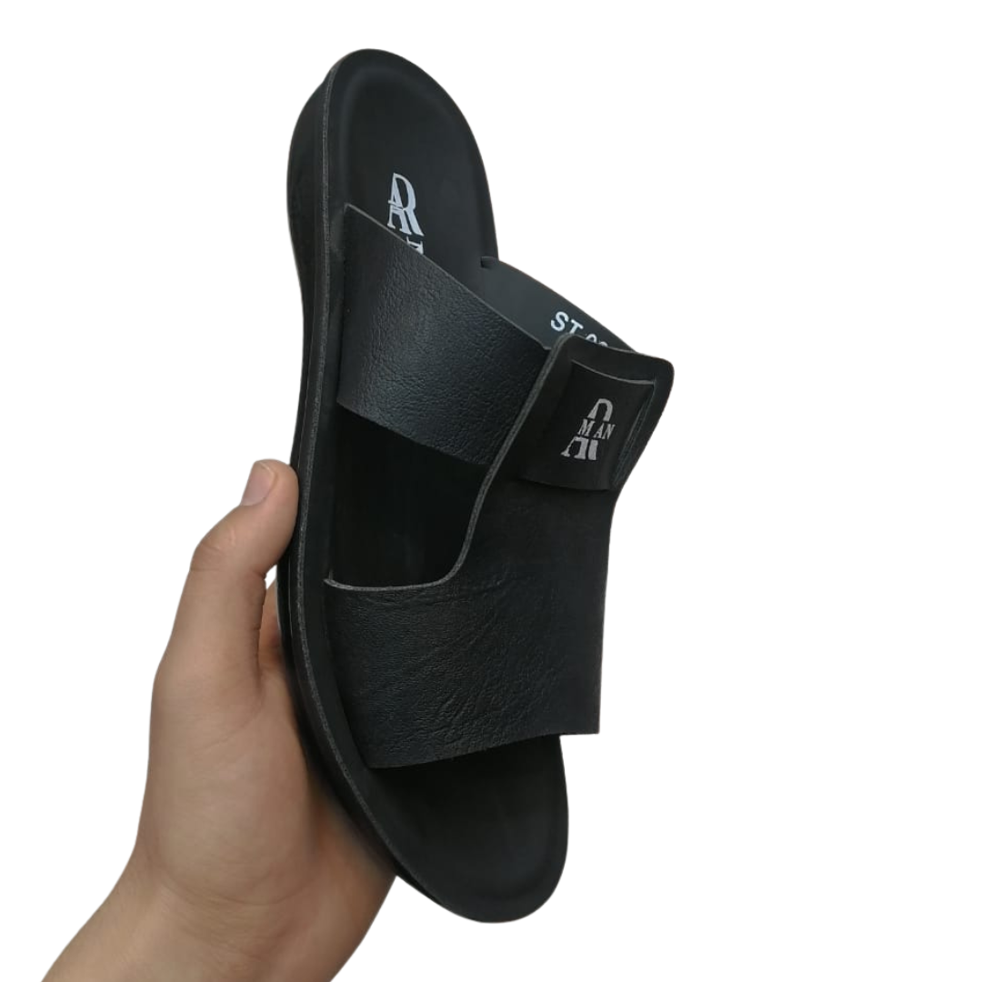 Black slipper for men right side view on a white background