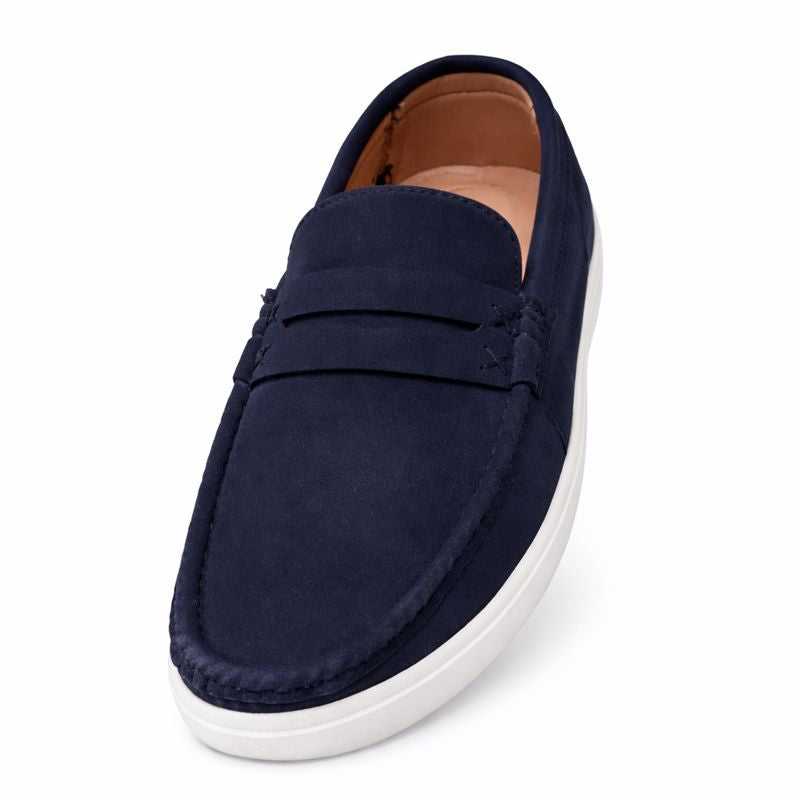 Navy blue loafer shoe on a white background