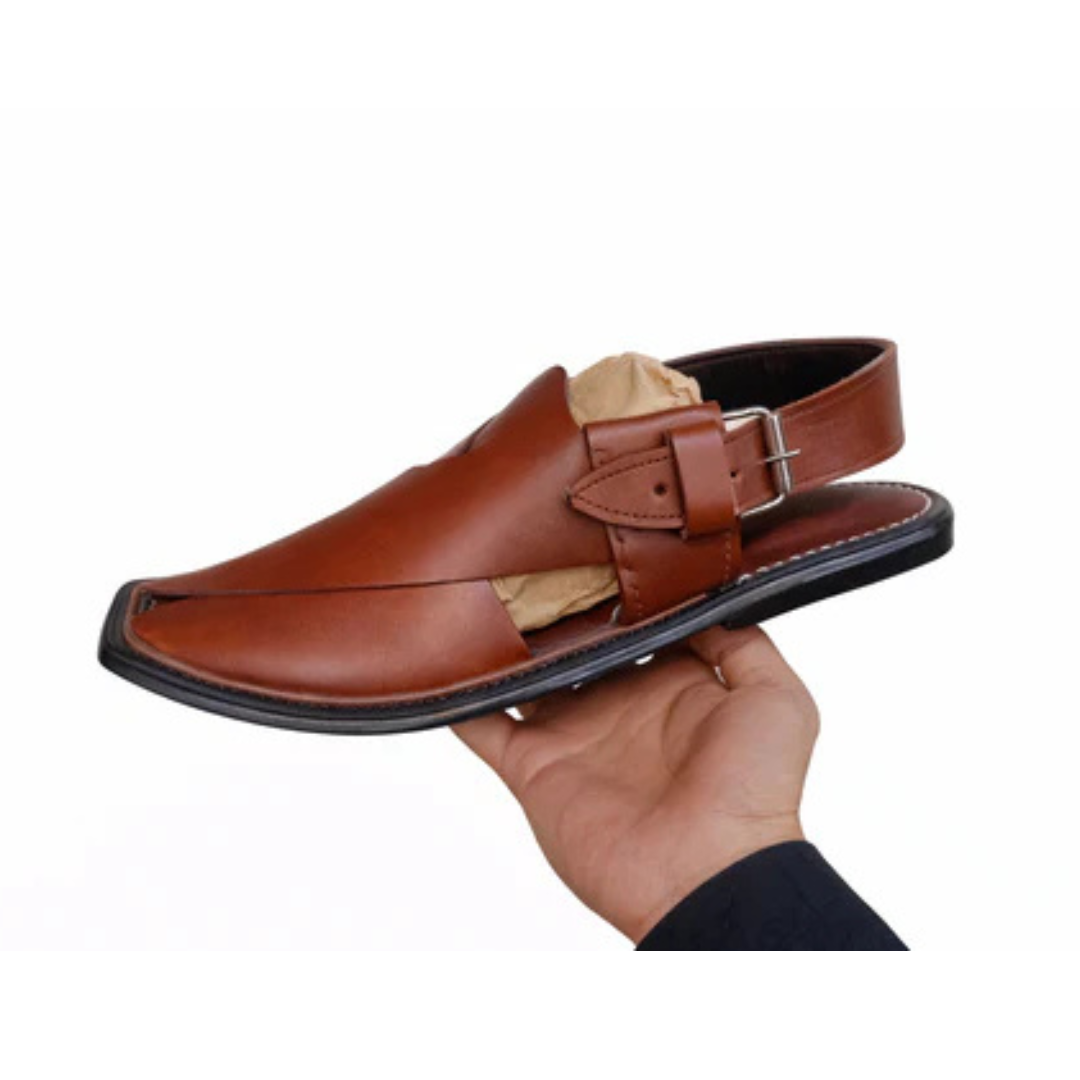 Men’s Peshawari Chappal – Premium Artificial Leather Sandal with Adjustable Strap (Brown & Black)